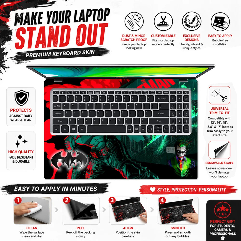 Batman Joker Red Teal Comic Laptop Skin - View 5