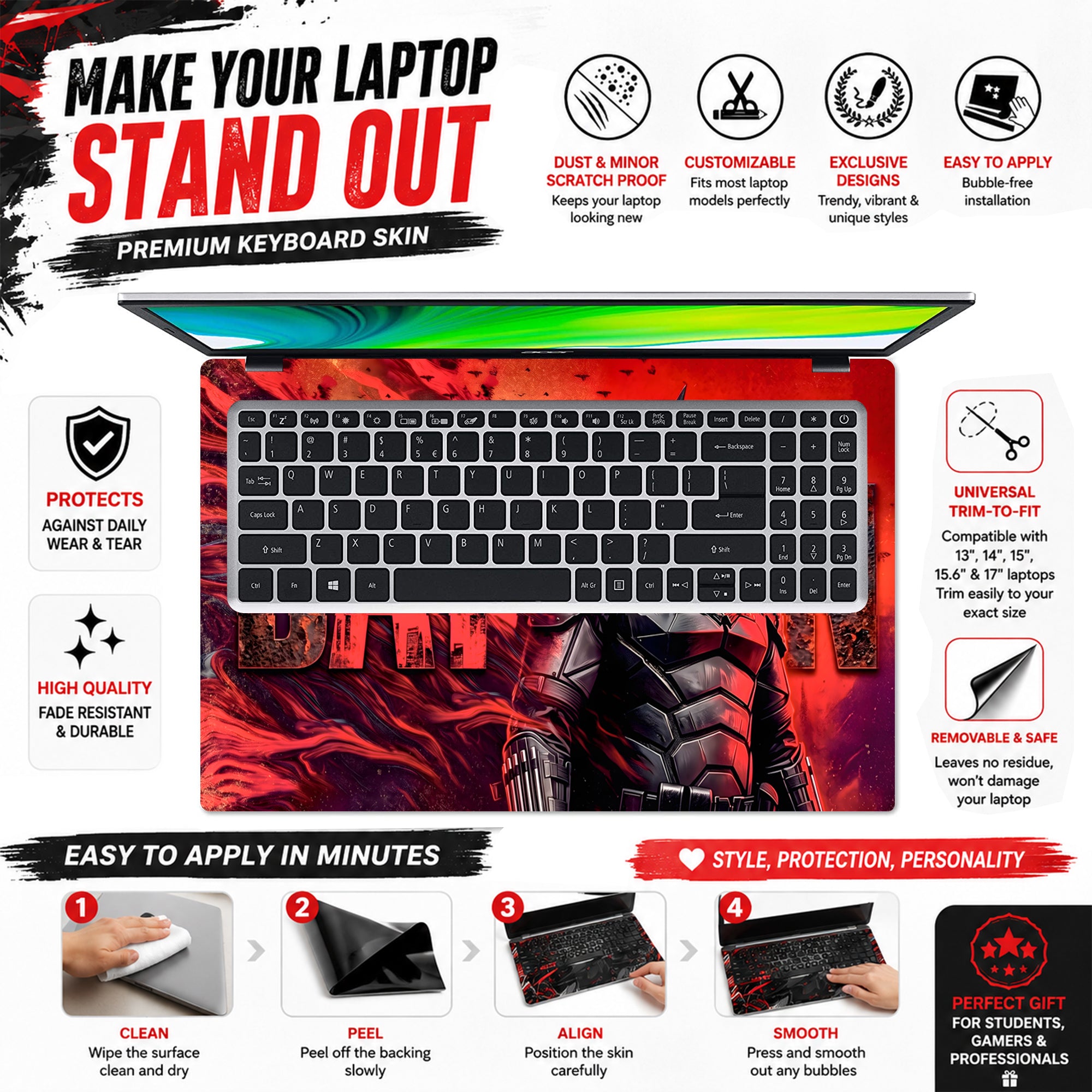 Batman Red Cape City Skyline Laptop Skin - View 5