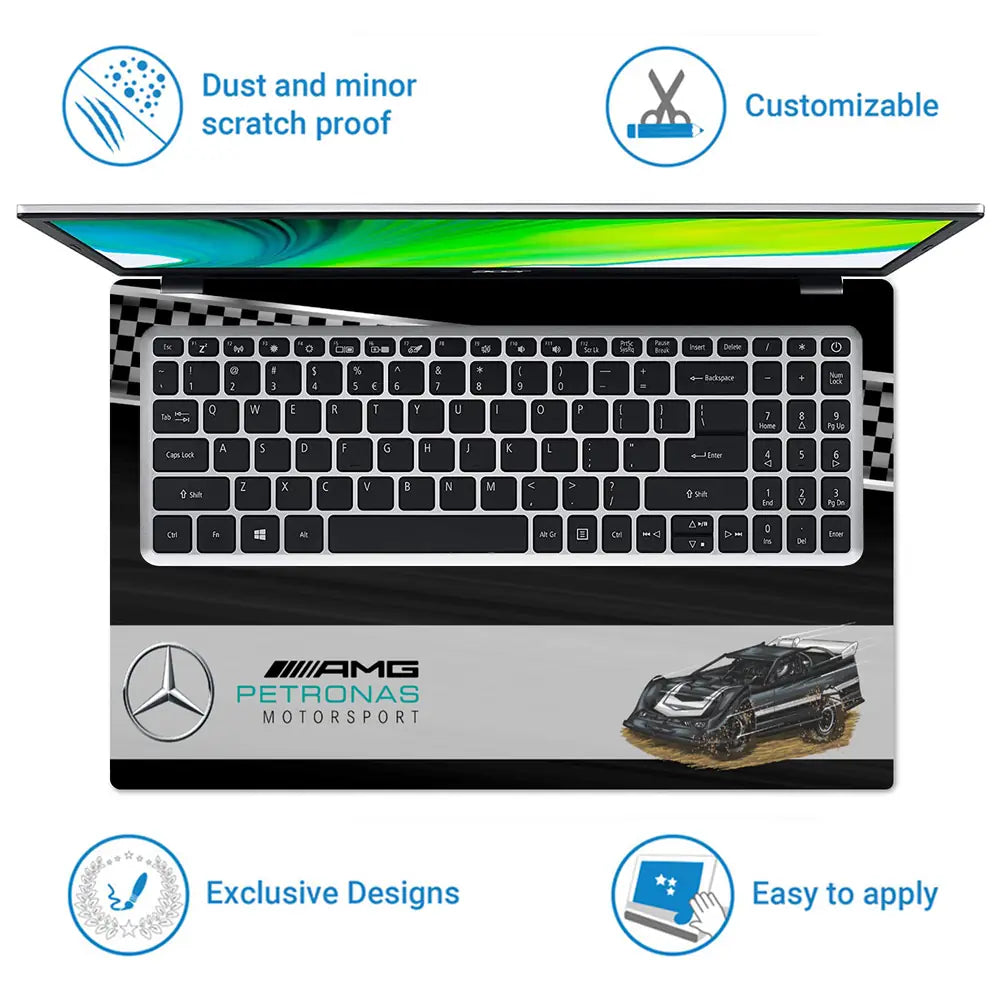 Black AMG Motorsport Race Car Laptop Skin - View 5