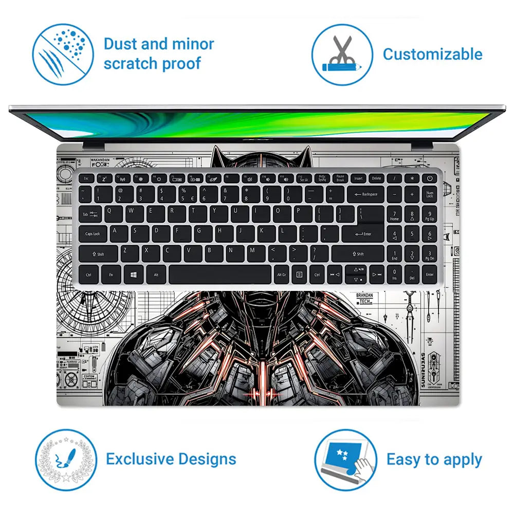 Black Panther Suit Blueprint Tech Laptop Skin - View 5