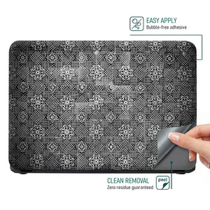 Black Silver Floral Tile - Metallic and Textured Finish Laptop Skin - View 4