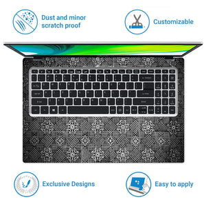 Black Silver Floral Tile - Metallic and Textured Finish Laptop Skin - View 5