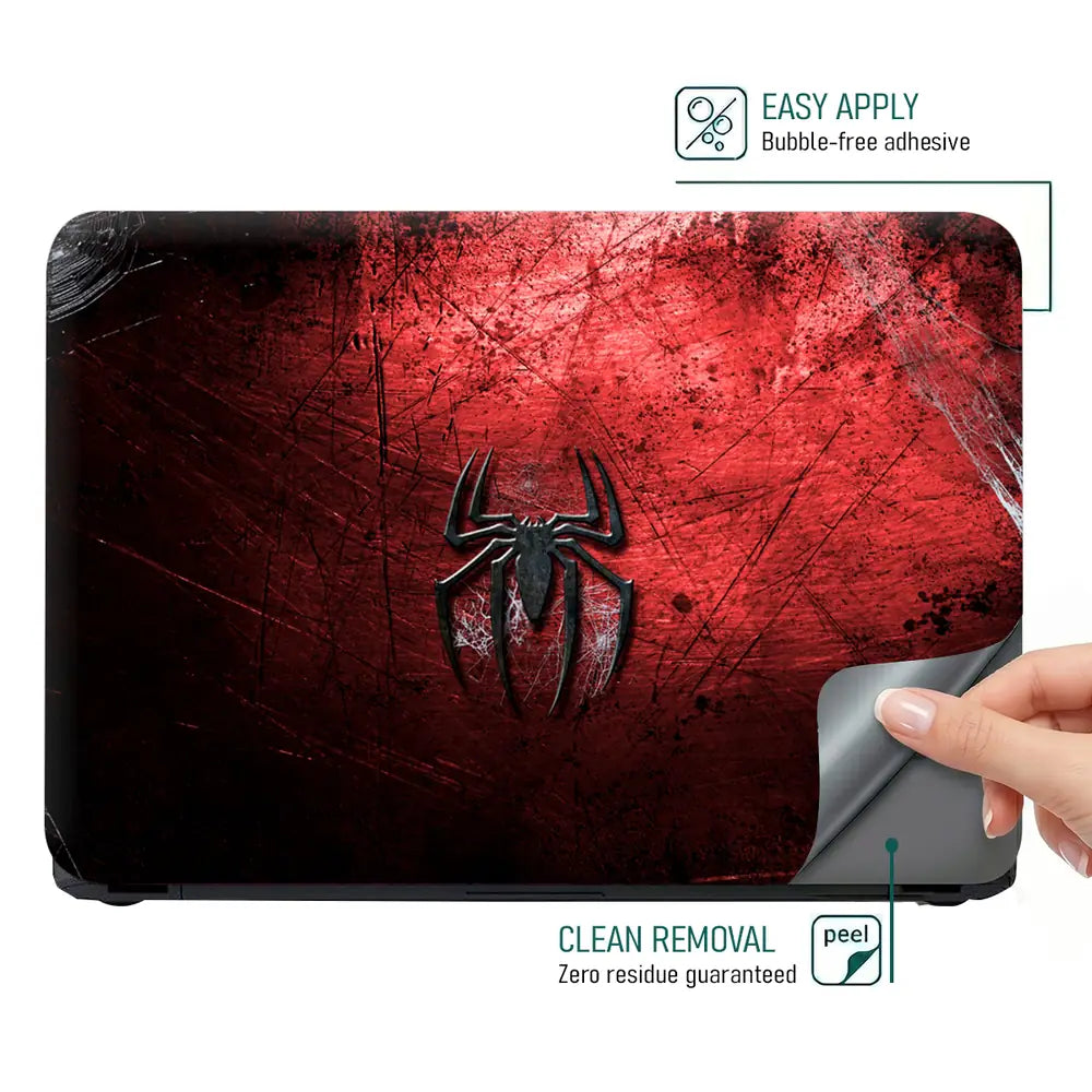 Black Spider on Red Shaded Background Laptop Skin - View 4