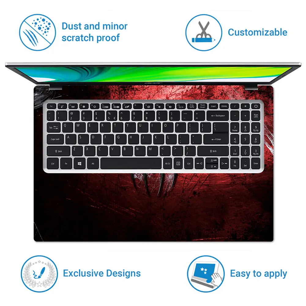 Black Spider on Red Shaded Background Laptop Skin - View 5
