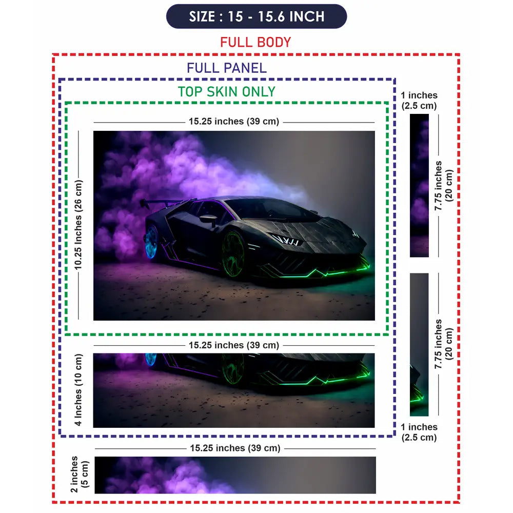 Black Sports Car Green Neon Lights Purple Smoke Laptop Skin - View 8