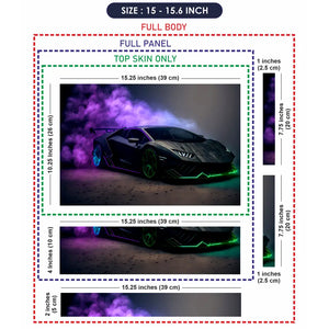 Black Sports Car Green Neon Lights Purple Smoke Laptop Skin - View 8
