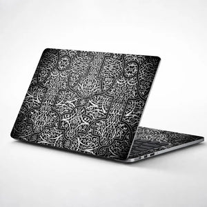 Black White Arabesque Tile - Metallic and Textured Finish Laptop Skin - View 1
