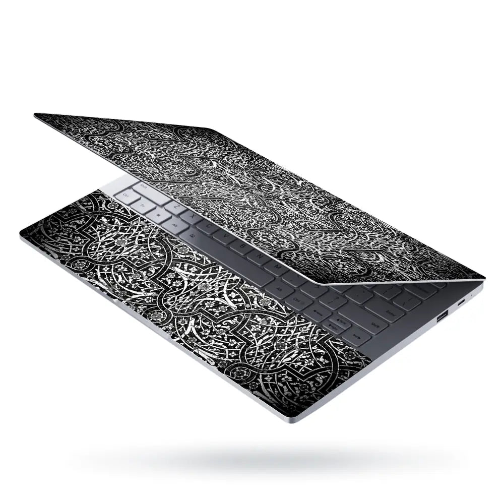 Black White Arabesque Tile - Metallic and Textured Finish Laptop Skin - View 3
