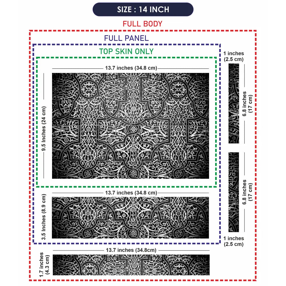Black White Arabesque Tile - Metallic and Textured Finish Laptop Skin - View 7