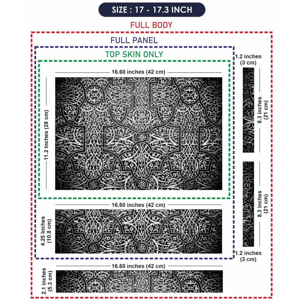Black White Arabesque Tile - Metallic and Textured Finish Laptop Skin - View 9