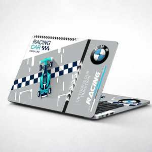 Blue BMW Racing Car Finish Line Laptop Skin - View 1