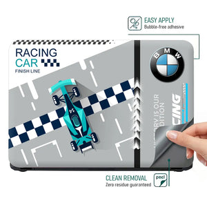 Blue BMW Racing Car Finish Line Laptop Skin - View 4