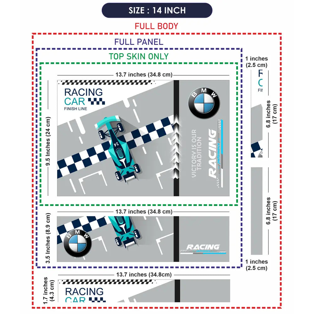 Blue BMW Racing Car Finish Line Laptop Skin - View 7