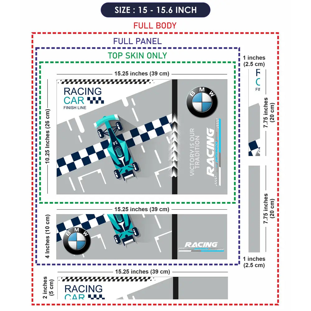Blue BMW Racing Car Finish Line Laptop Skin - View 8