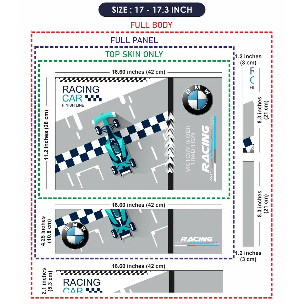 Blue BMW Racing Car Finish Line Laptop Skin - View 9