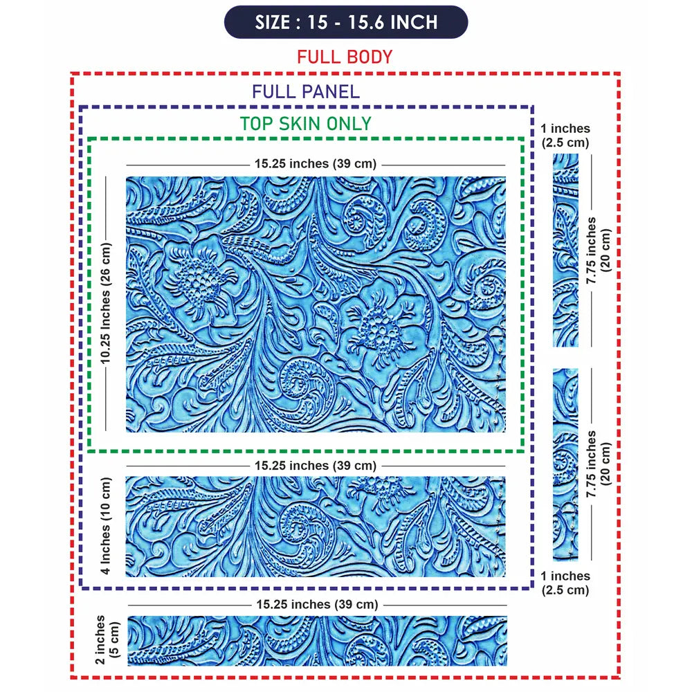 Blue Floral Leather - Metallic and Textured Finish Laptop Skin - View 8