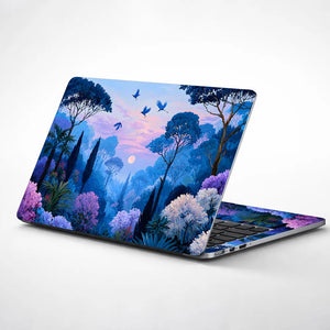 Blue Forest Birds Pink Sunset Laptop Skin - View 1