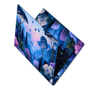 Blue Forest Birds Pink Sunset Laptop Skin - View 2