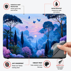 Blue Forest Birds Pink Sunset Laptop Skin - View 4