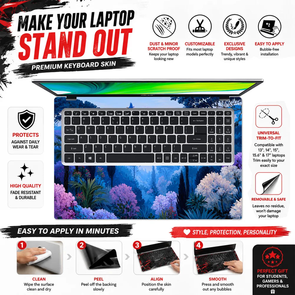 Blue Forest Birds Pink Sunset Laptop Skin - View 5