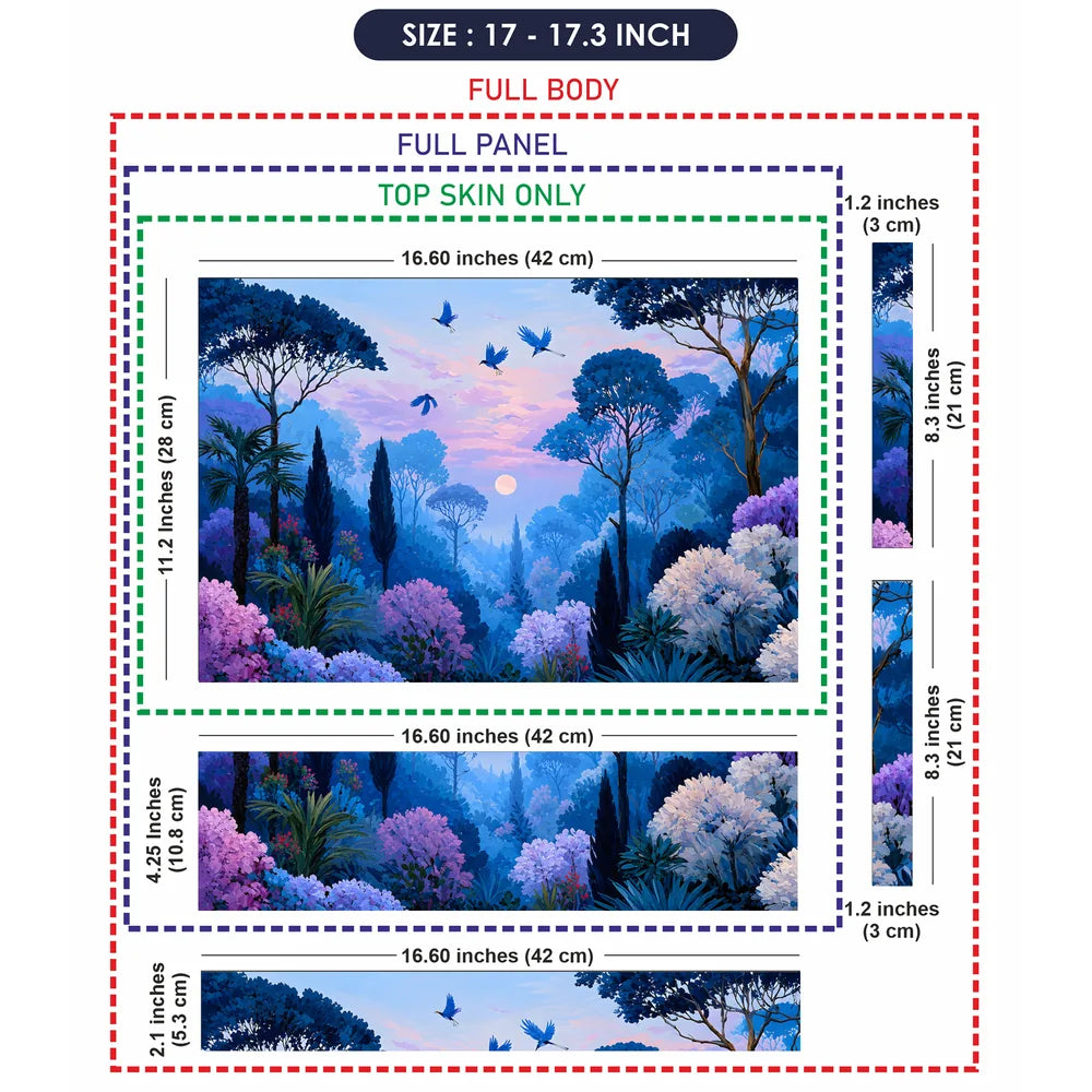 Blue Forest Birds Pink Sunset Laptop Skin - View 9