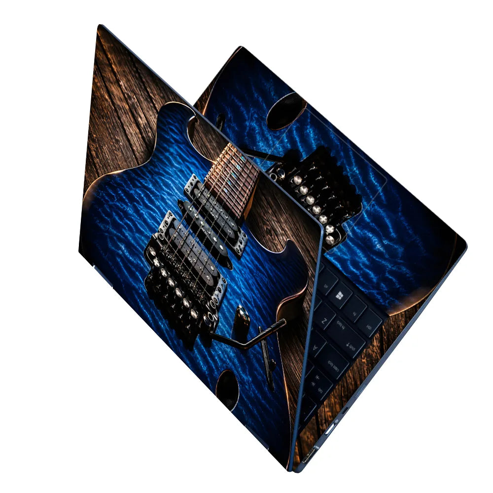 Blue Ibanez Quilted Guitar Wood Laptop Skin - View 2