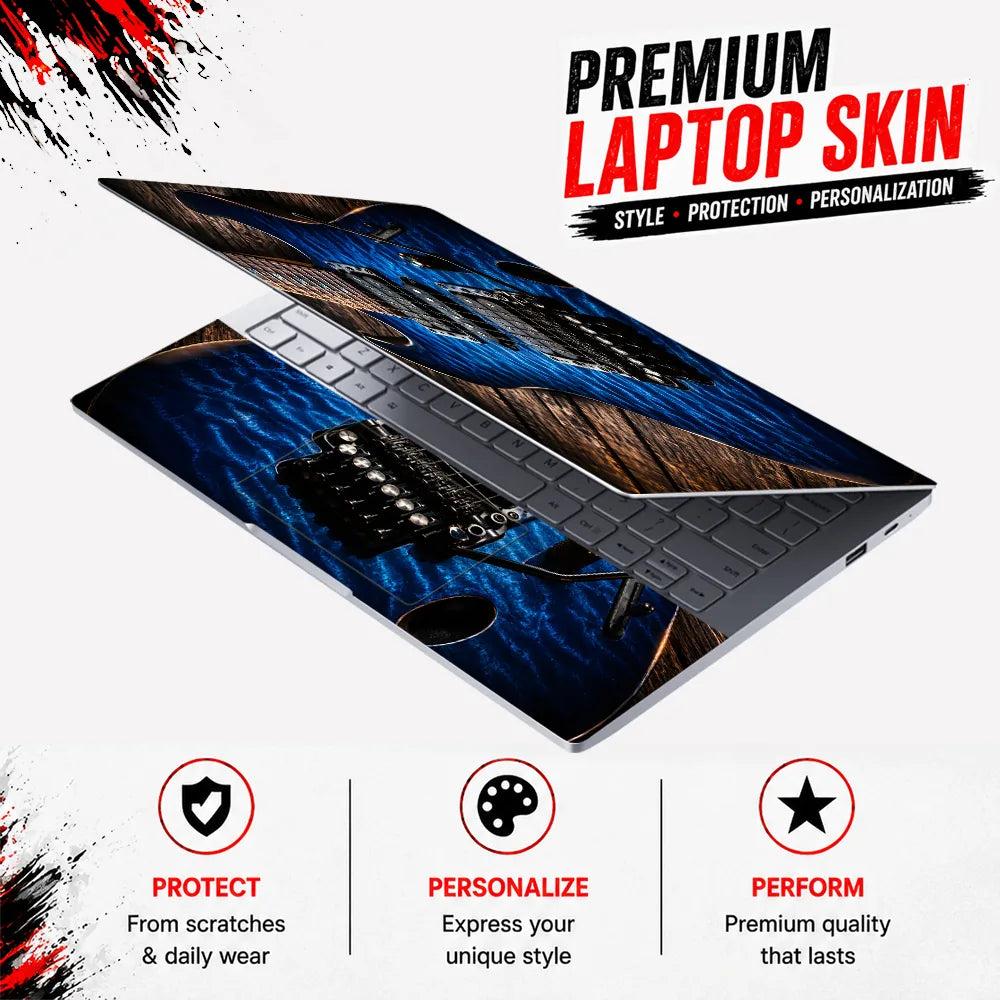 Blue Ibanez Quilted Guitar Wood Laptop Skin - View 3