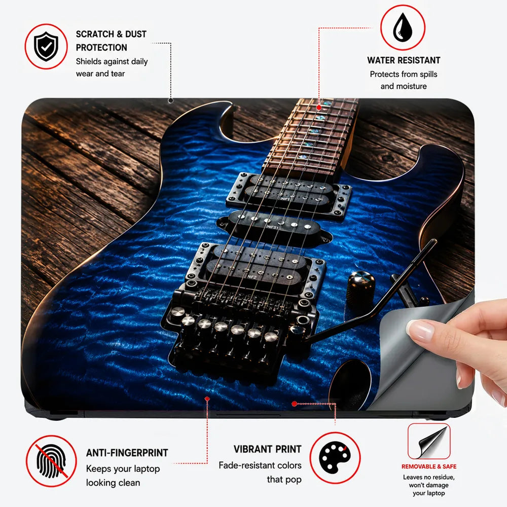 Blue Ibanez Quilted Guitar Wood Laptop Skin - View 4