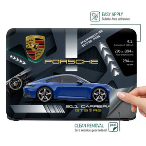Blue Porsche 911 Carrera GTS RS Dark Topographic Design Laptop Skin - View 4