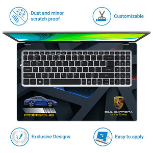 Blue Porsche 911 Carrera GTS RS Dark Topographic Design Laptop Skin - View 5