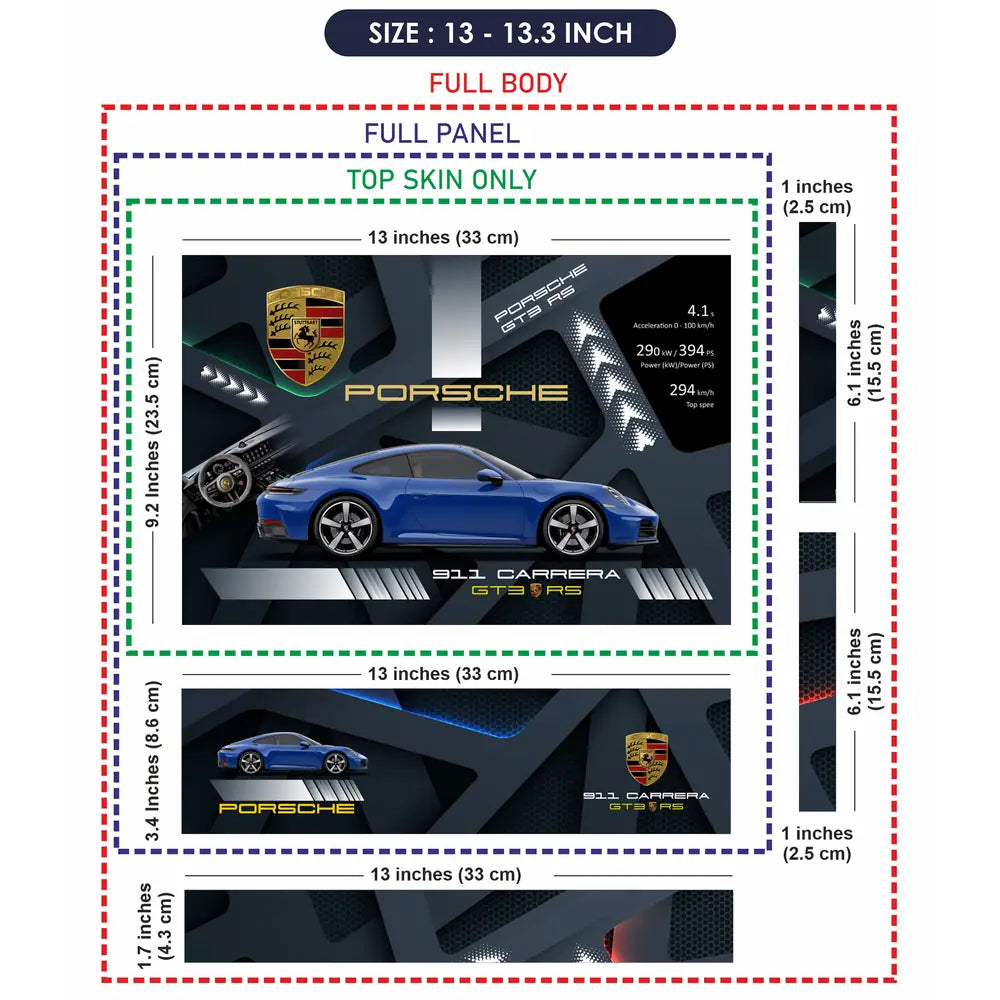 Blue Porsche 911 Carrera GTS RS Dark Topographic Design Laptop Skin - View 6
