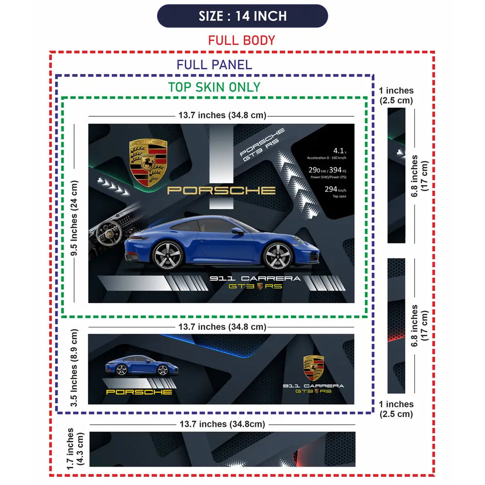 Blue Porsche 911 Carrera GTS RS Dark Topographic Design Laptop Skin - View 7