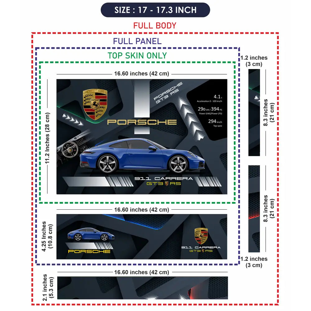 Blue Porsche 911 Carrera GTS RS Dark Topographic Design Laptop Skin - View 9