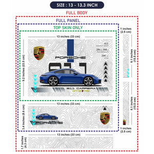 Blue Porsche 911 Carrera White Topographic Map Design Laptop Skin - View 6