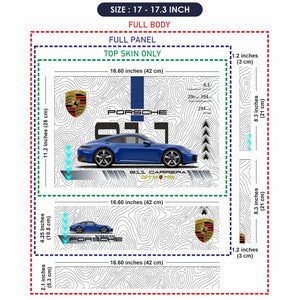 Blue Porsche 911 Carrera White Topographic Map Design Laptop Skin - View 9