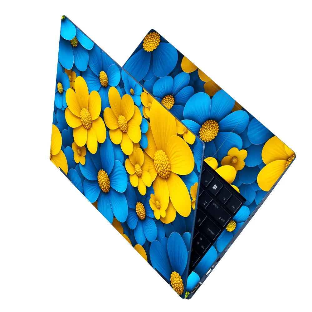 Blue Yellow Daisies Cluster Laptop Skin - View 2