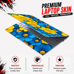 Blue Yellow Daisies Cluster Laptop Skin - View 3