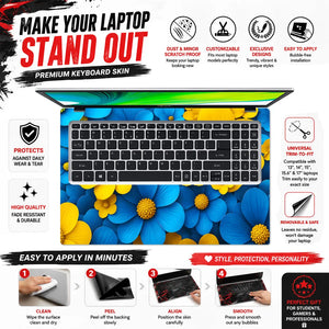Blue Yellow Daisies Cluster Laptop Skin - View 5