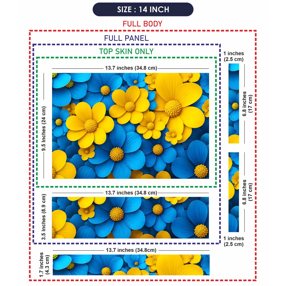 Blue Yellow Daisies Cluster Laptop Skin - View 7