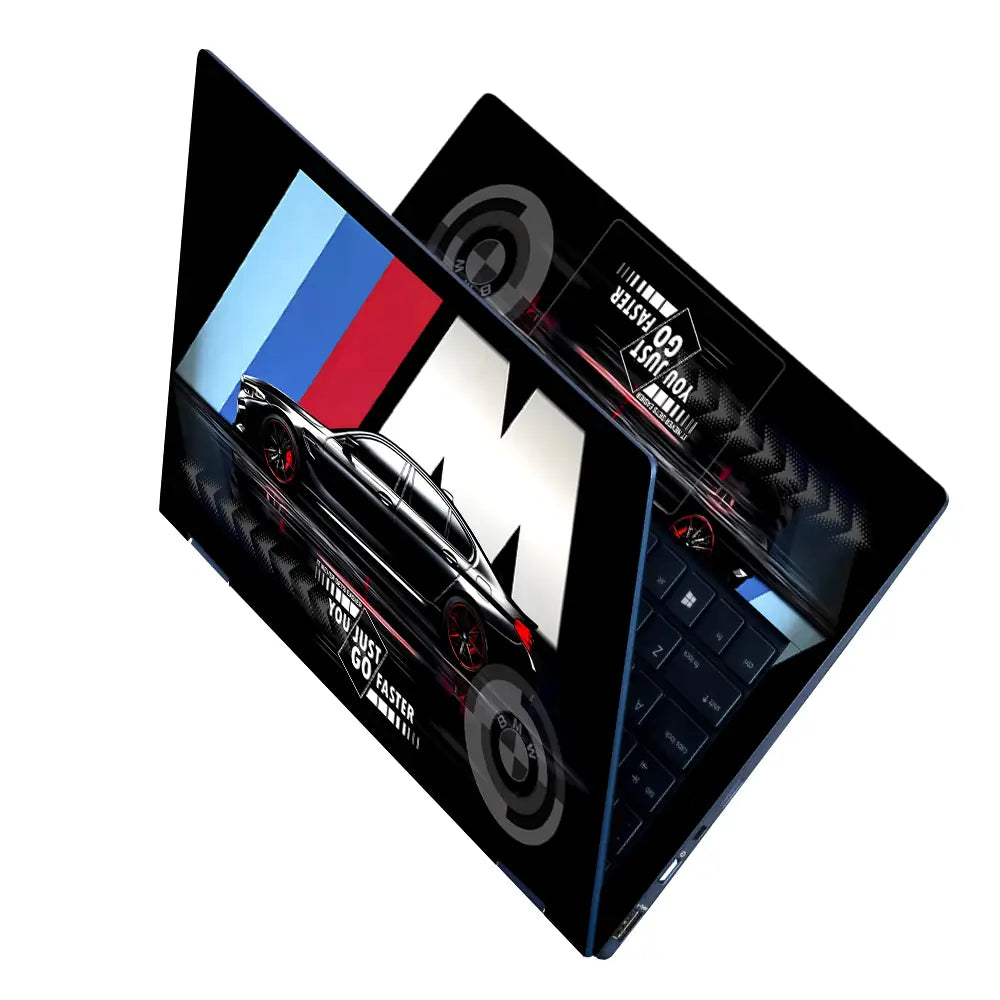 BMW Black M Stripe Speed Sedan Laptop Skin - View 2