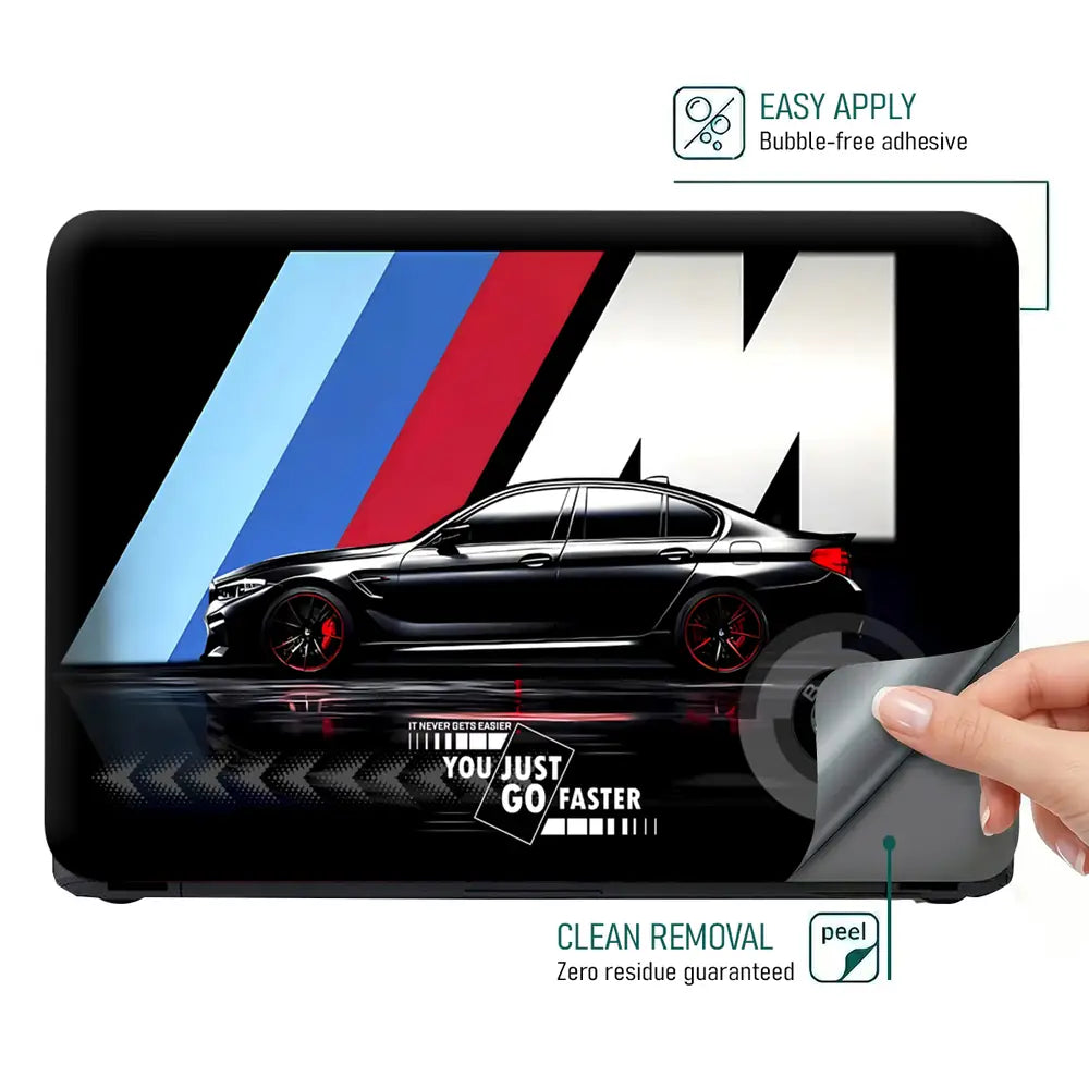 BMW Black M Stripe Speed Sedan Laptop Skin - View 4