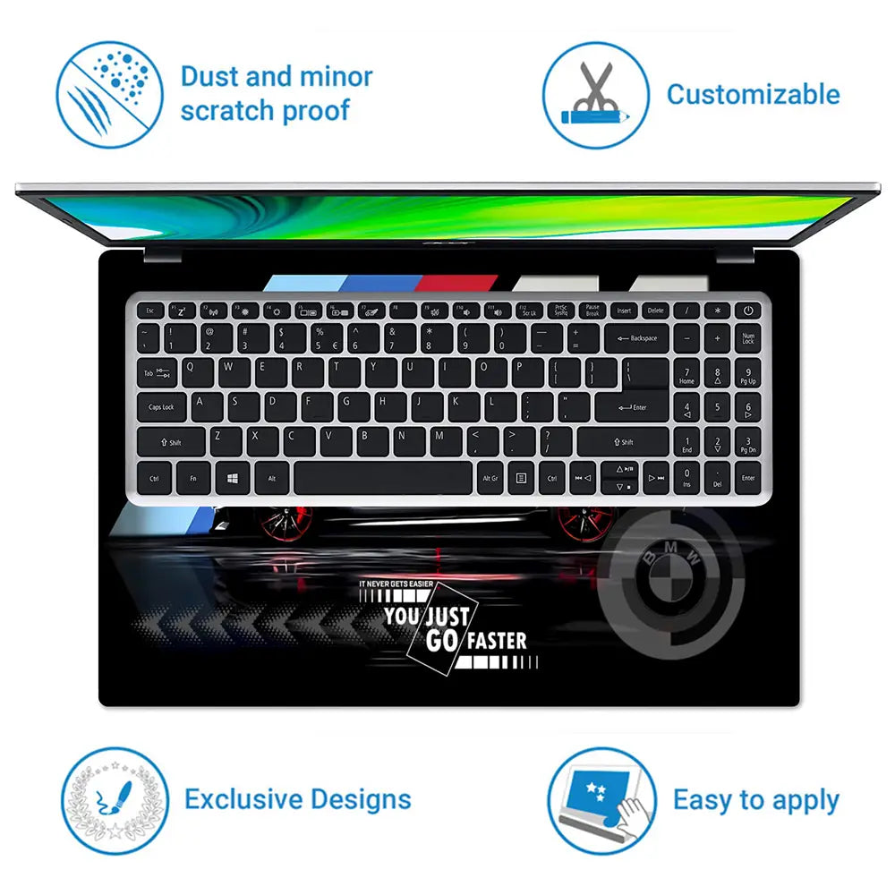 BMW Black M Stripe Speed Sedan Laptop Skin - View 5