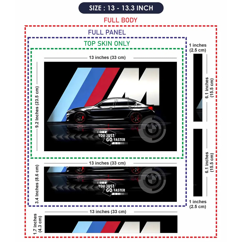 BMW Black M Stripe Speed Sedan Laptop Skin - View 6