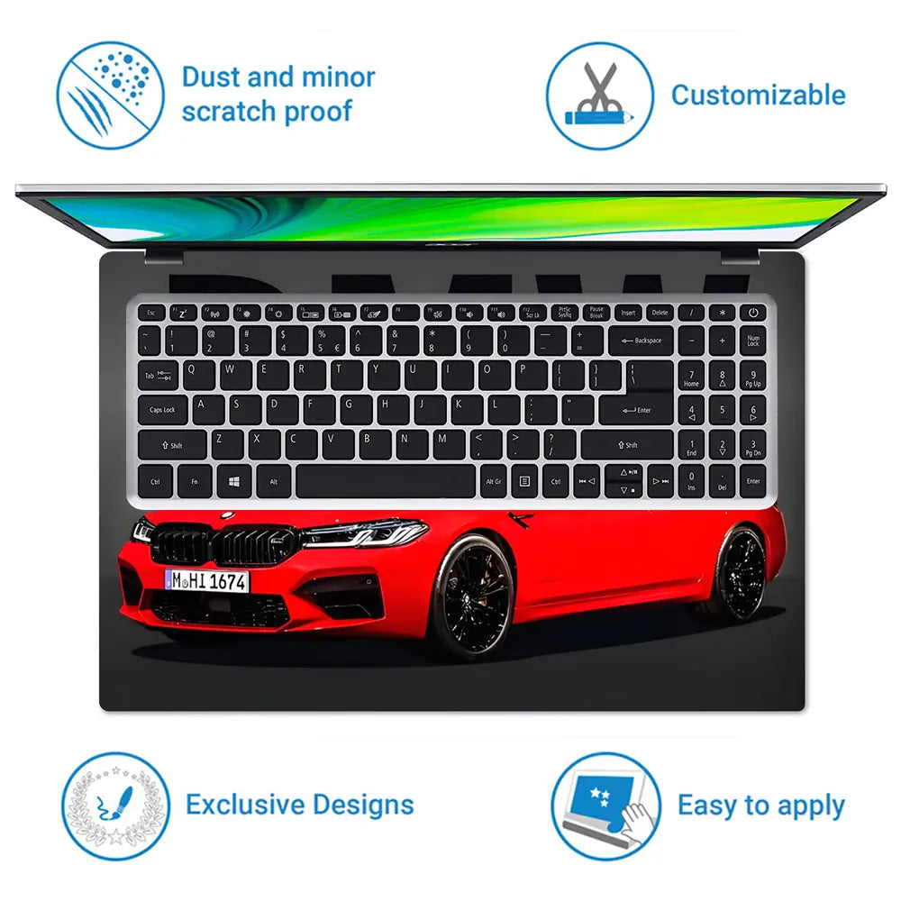 BMW M Series Red Sedan Laptop Skin - View 5
