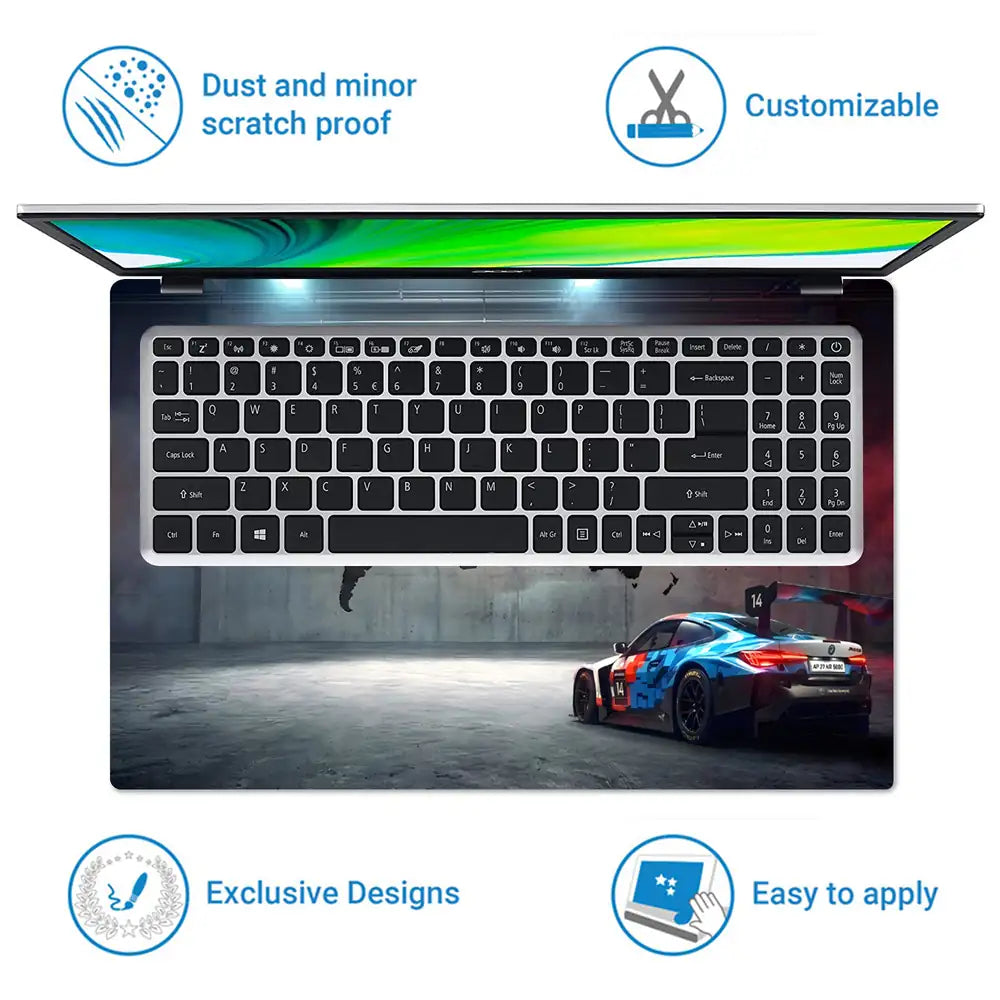 BMW M4 GT3 5000 World Map Front Laptop Skin - View 5