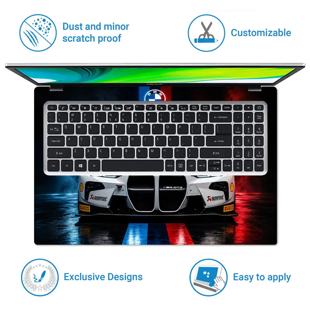 BMW M4 GT3 Front Dark Laptop Skin - View 5