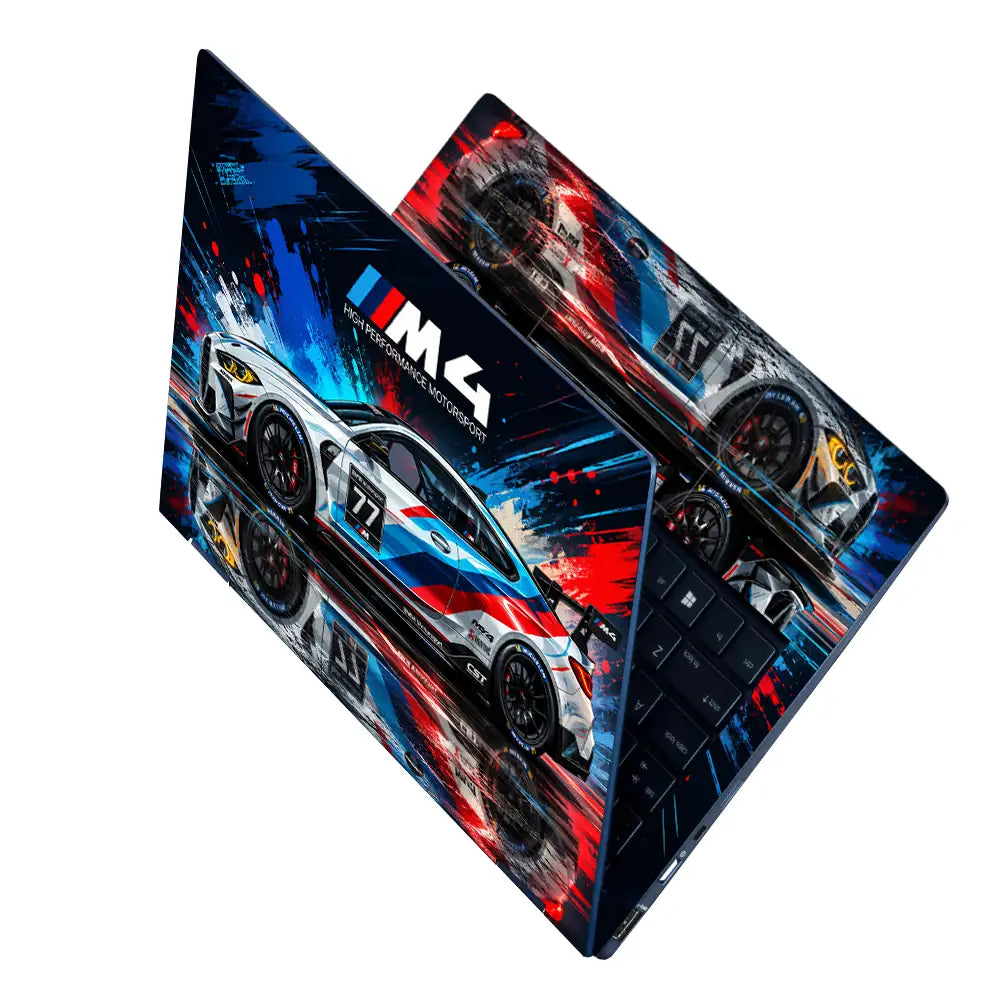 BMW M4 Race Car 77 Diagonal Laptop Skin - View 2