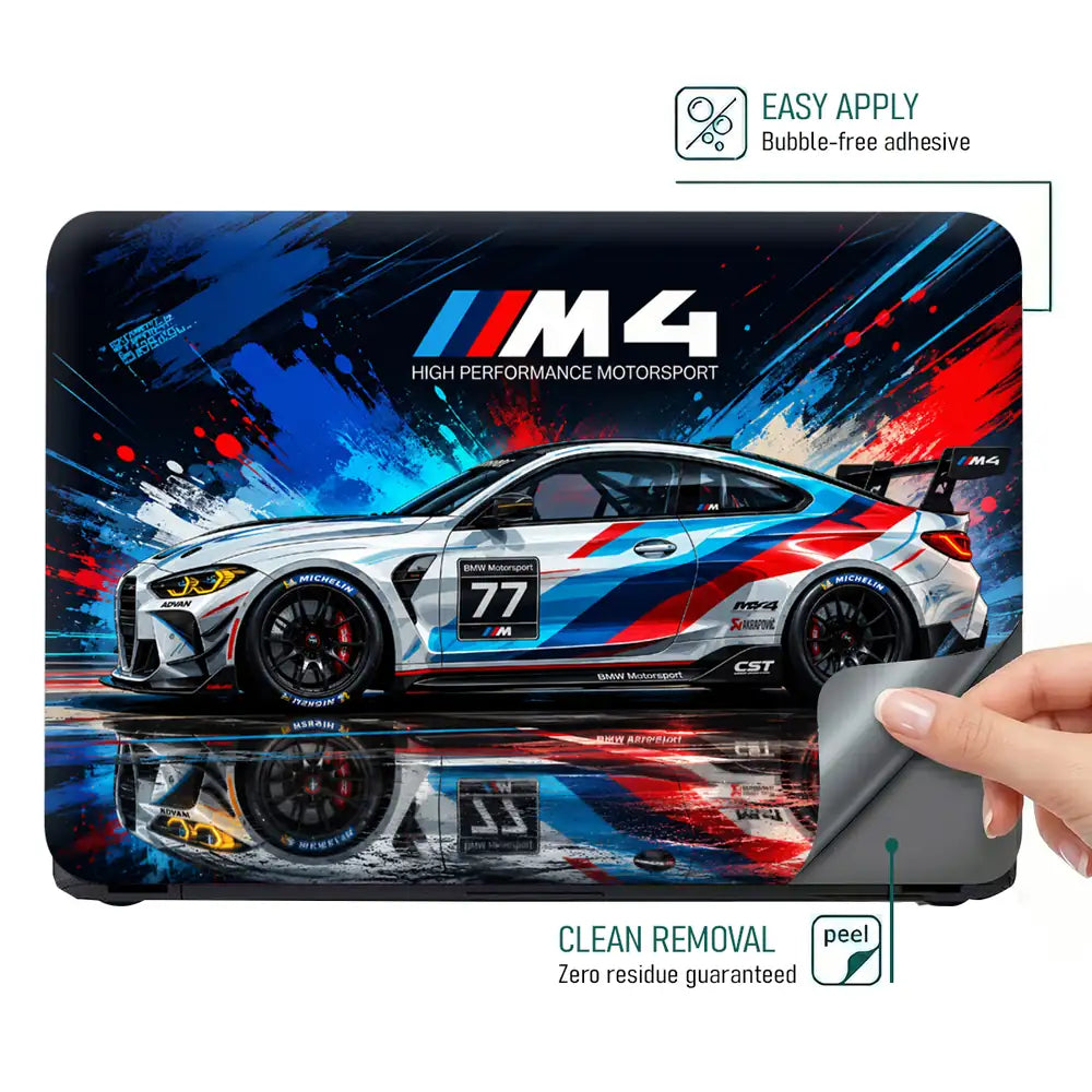 BMW M4 Race Car 77 Diagonal Laptop Skin - View 4
