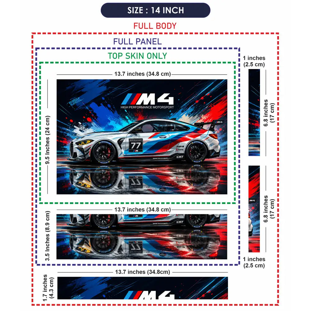 BMW M4 Race Car 77 Diagonal Laptop Skin - View 7