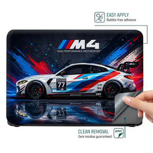 BMW M4 Race Car 77 Side Splash Laptop Skin - View 4